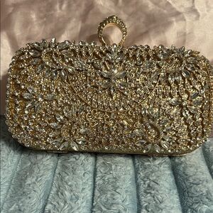 SHEIN Gold Embellished Crystal Clutch